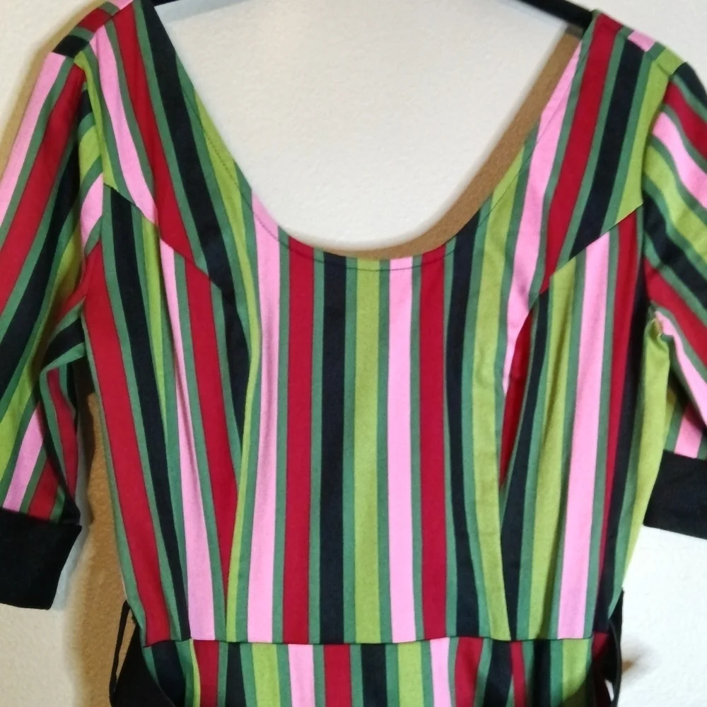Collectif June Mountain Stripe Swing Dress Belted Small - Picture 5 of 11